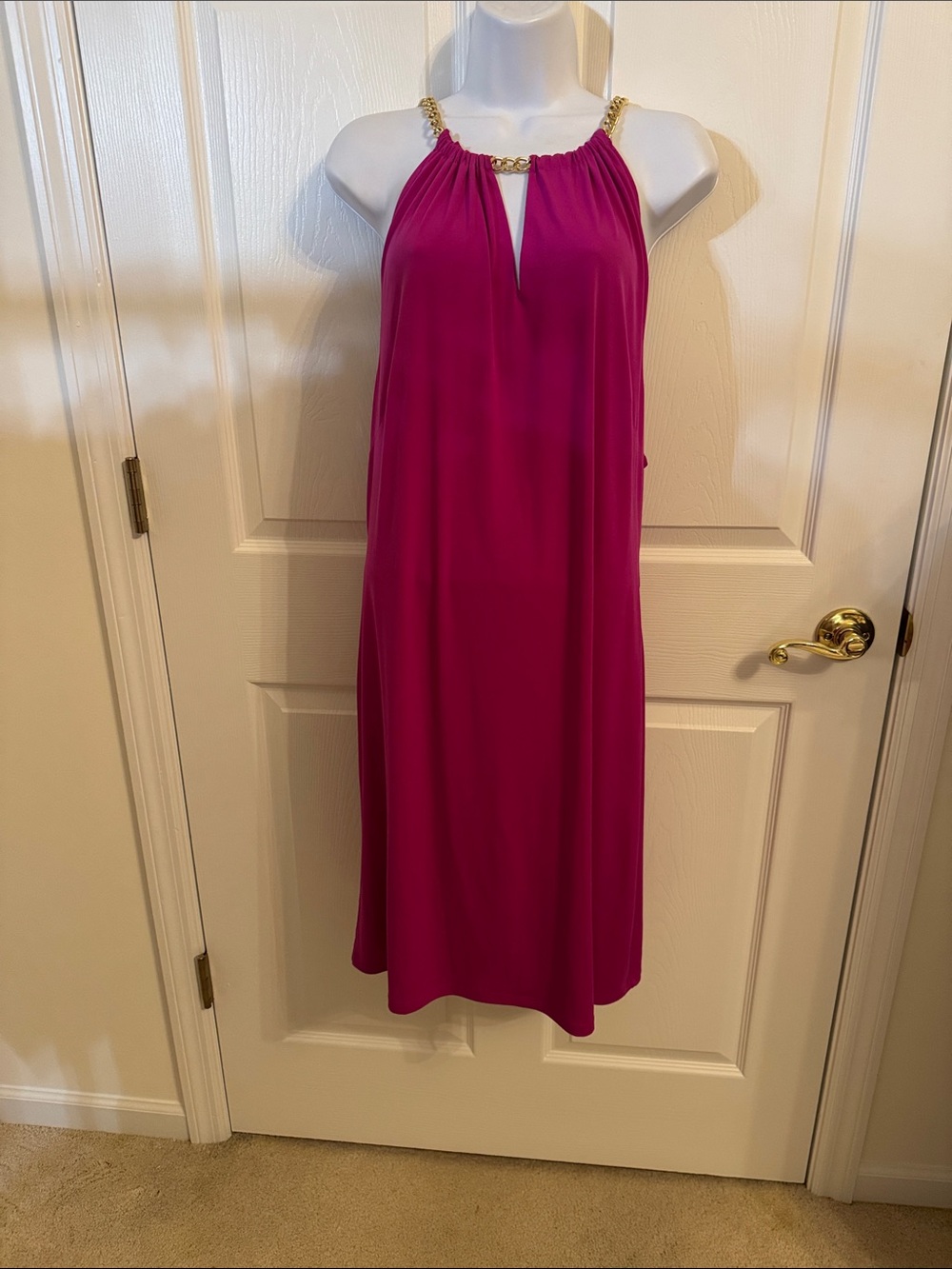 INC International Concepts Fuchsia Halter Midi Dress with Gold Chain Straps